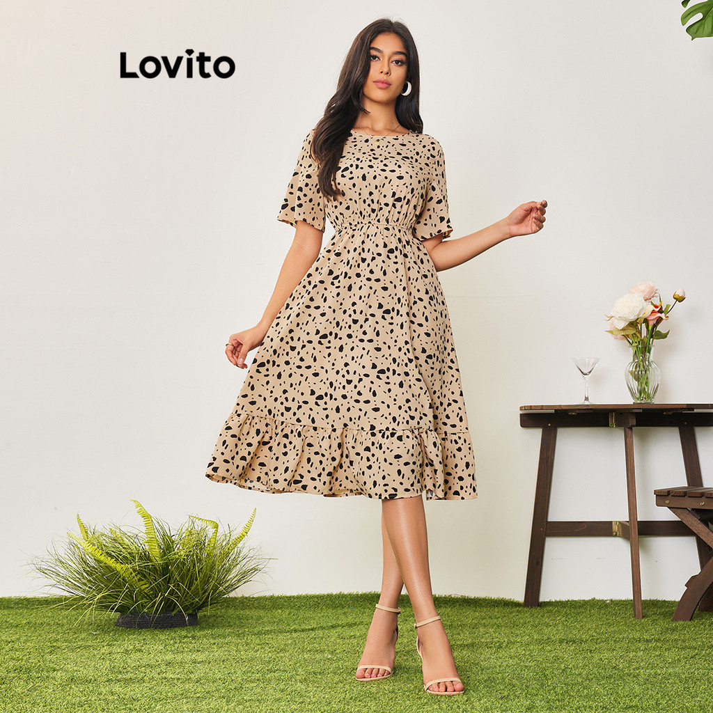 Lovito Casual Vestido Feminino Básico de Oncinha LBA05112 (Multicolorido)