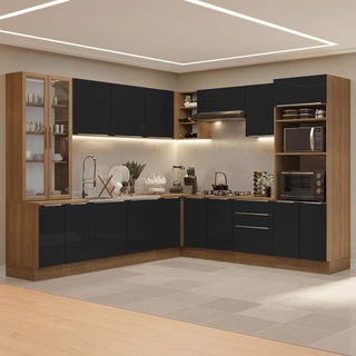 Armário de Cozinha Completa 566cm Rustic/Preto Lux Madesa 01 em Oferta na Shopee