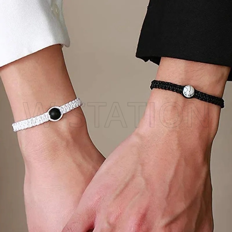 Pulseira De Casal Fosco Tecido Preto E Branco/Corda De Mão Simples Da Moda/Pulseiras De Personalidade Masculinas Feminin