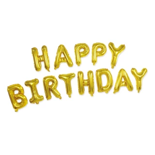 Kit Balões Letra Metalizados 16'' Happy Birthday Dourado