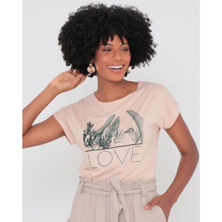 Blusa Estampa Frontal Folhas Bege