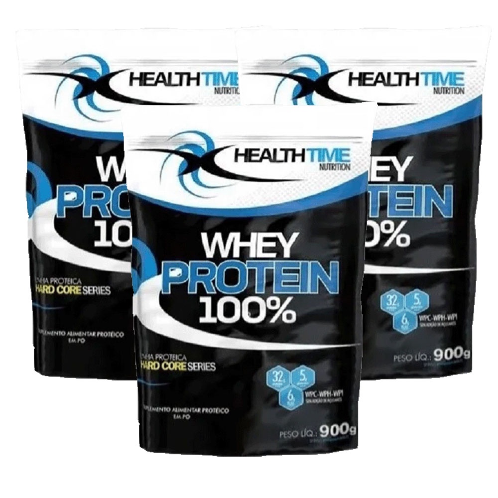 3x Whey Protein 100% Healthtime 900g (2,7kg) Morango