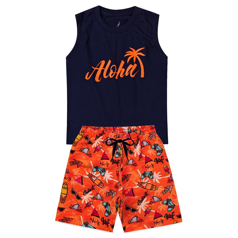 Conjunto Infantil Menino Aloha Azul Marinho Kangulu | Shopee Brasil