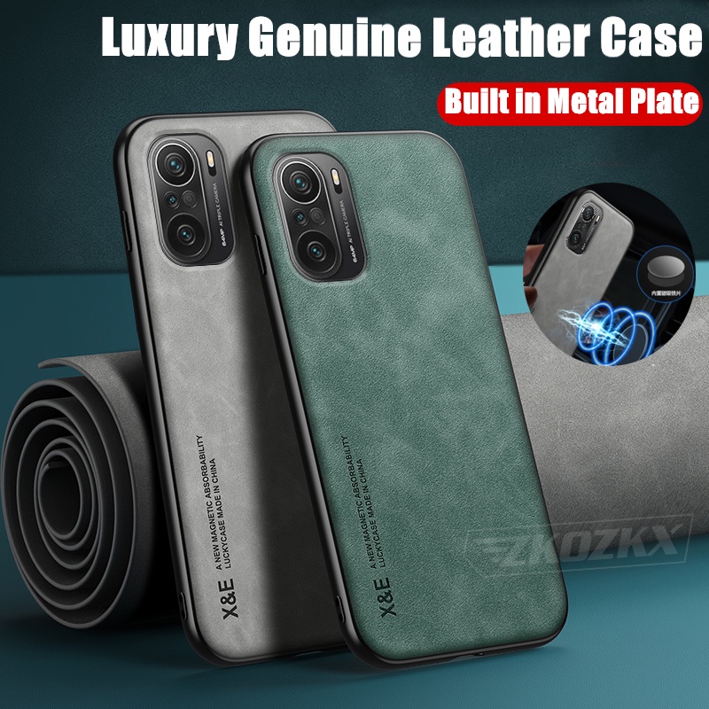 Para A Xiaomi Poco F3 Slim Minimalista Caixa De Couro De Cordeiro Genuína Com Tampa Traseira De Chapa Metálica Embutida