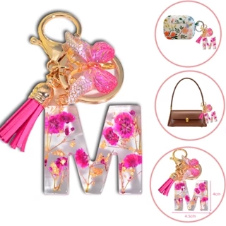 Flor Seca Da Moda Folha De Ouro Com Chaveiro Butterfly Tassels Alfabeto A-Z Letras Porta-Chaves Carteira Fone De Ouvido Ornamentos em Oferta na Shopee
