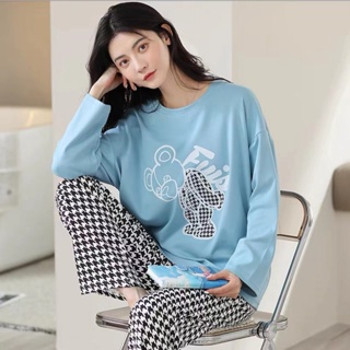 Compra online de Pijamas femininos primavera e outono calças de manga longa  versão coreana solto pode usar moda miss pijamas casa roupas terno