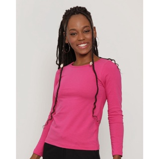 Blusa Feminina Básica Manga Longa Rosa Pink