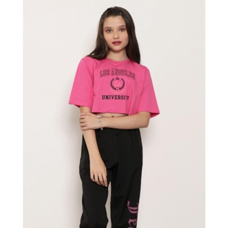 Blusa Cropped Juvenil Estampa Los Angeles Rosa