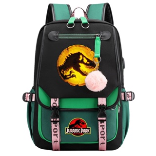 Venda quente dinossauro Jurassic Park USB adolescente estudante mochila casual para homens e mulheres com fita flip mochila