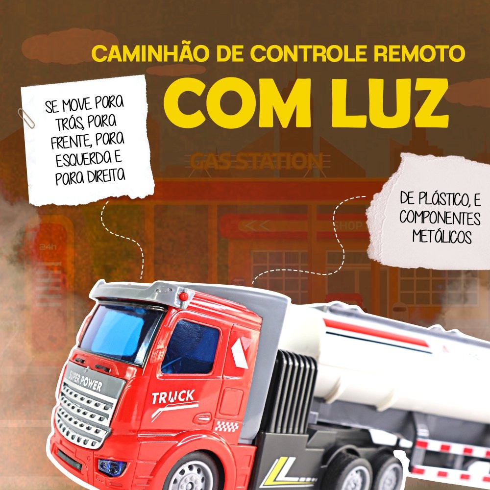 Caminhão Carreta com Controle Remoto - Big Truck com Luz - Laranja