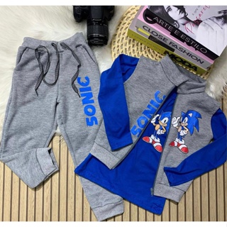 conjunto moletom infantil menino sonic blusa +calça+colete