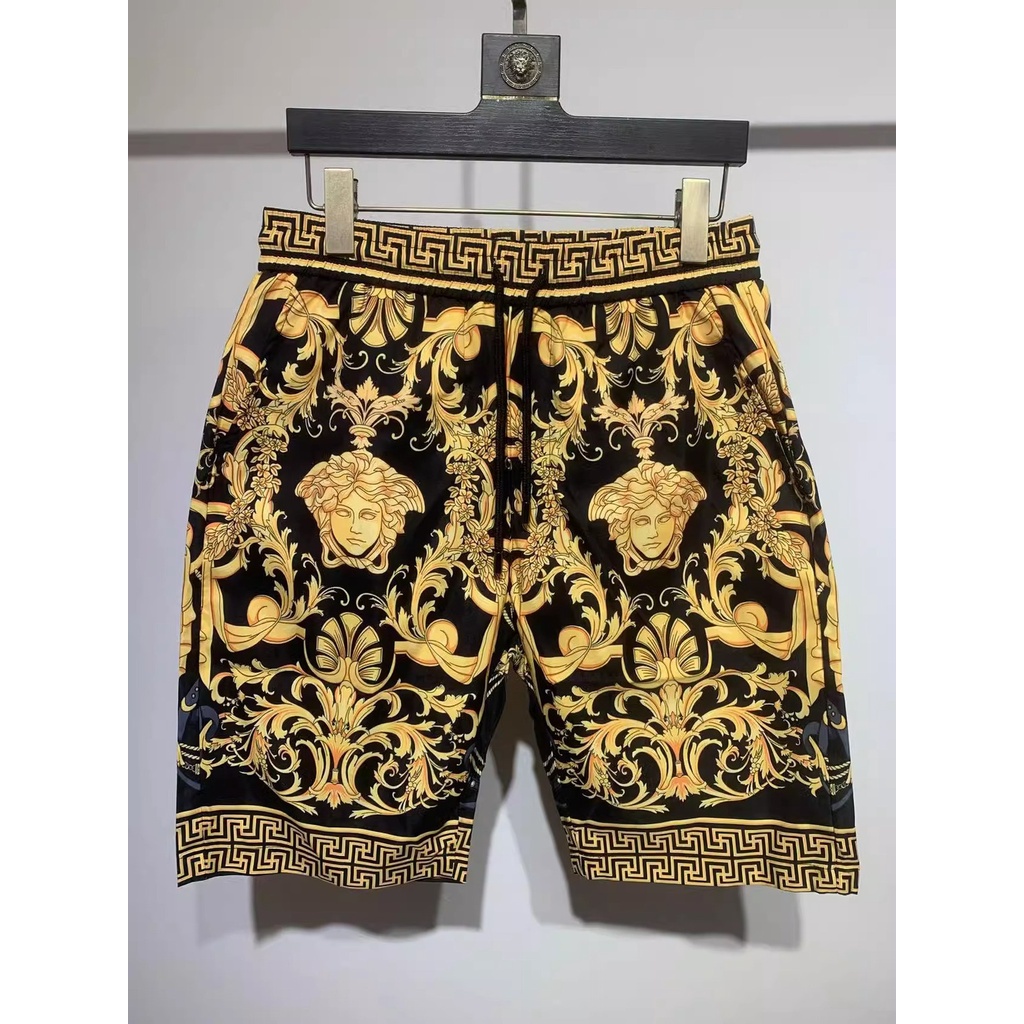 Homens Street Wear Youth Loose Fashion Medusa Vasaki Flower Quick-Drying Sports Shorts Calças de cinco pontos Calças de praia masculinas