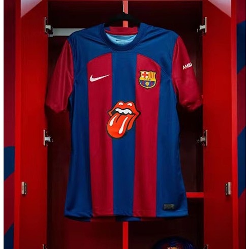 Barcelona rolling stones 2023/2024 Edição Especial de Futebol T-Shirt Rock Masculina Versão Tailandesa 1:1