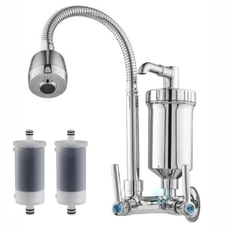 Torneira De Parede Gourmet Com Filtro 2 Refis Cozinha Chuveirinho Jato Duplo