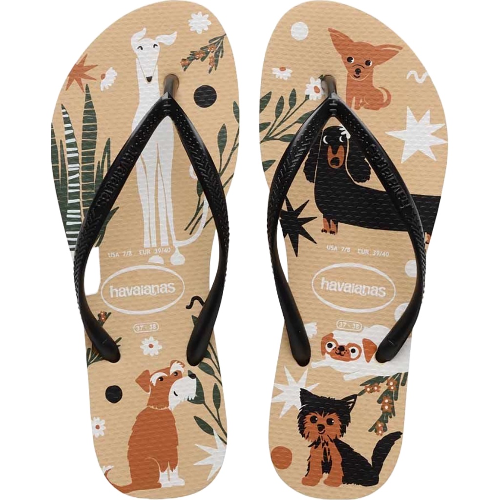 Sandália Havaiana Slim Pets Dourado/Preto