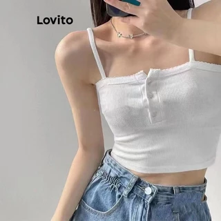 Lovito Regata Básica Casual Com Botão Liso Para Mulheres LNL38107 (Café/Cinza/Branco/Roxo)