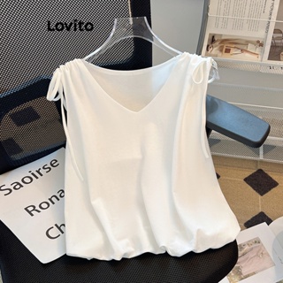 Lovito Camiseta Casual Lisa Franzida Para Mulheres LNE41218