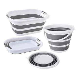 Kit 2 Peças Cesto Roupa 26l E Balde 10l Retrátil Dobrável