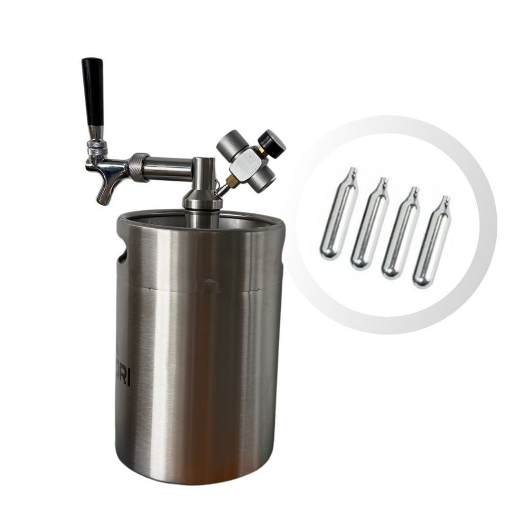 Mini Keg Inox 5L c/ Torneira Americana + 4 Cápsulas CO2 Completo ...