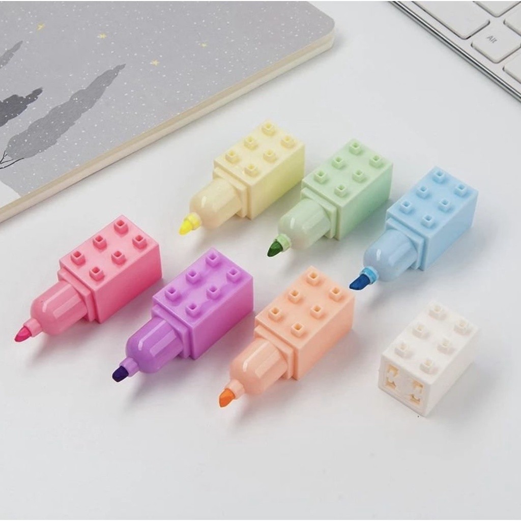 KIT 6 Marca Texto Fofo Em Formato De Lego | Shopee Brasil