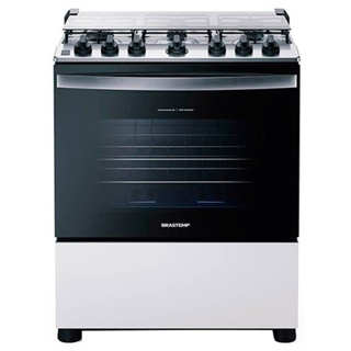 Fogão de Piso Brastemp 6 Bocas BFS6NCB | Mesa de Inox, Acendimento Automático, Botões Removíveis, Branco, Bivolt