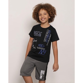 Camiseta Infantil Manga Curta Estampa Skate Preta