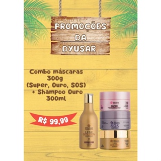 Combo Com 1 Shampoo Line Golden 300ml + 1 Máscara Super 300g + 1 Máscara SOS 300g + 1 Máscara Line Golden 300g