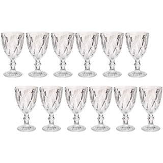 Copo Taça Vidro Diamante Transparente Para Agua 300ml 12Un