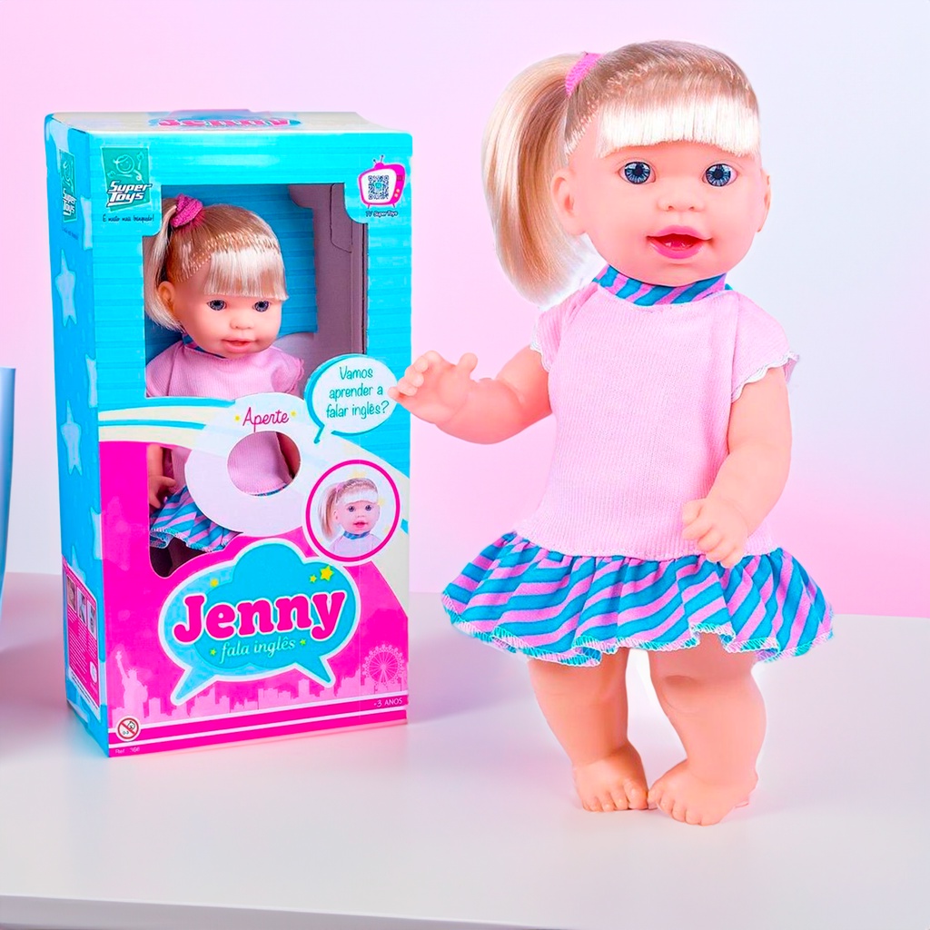 Boneca Bebê Falante Anjo Cachos Castanhos 50cm com 30 Frases - Ri Happy