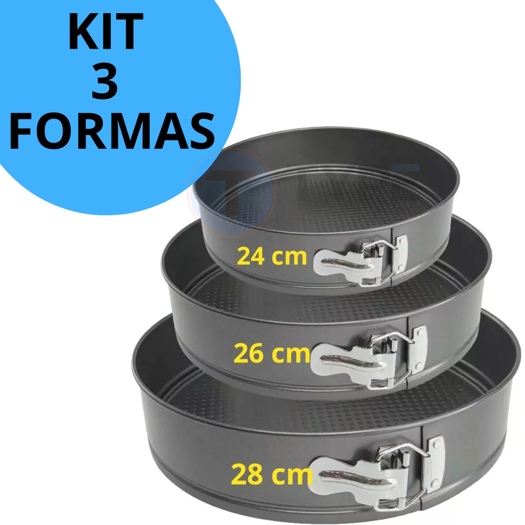 Forma de Bolo Redonda Kit com 3 Formas Antiaderente 24cm 26cm 28cm Cozinha Assadeira