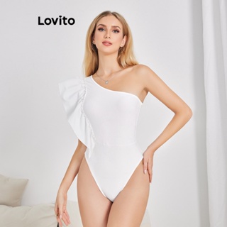 Lovito Body com Amarração Assimétrica e Estampa Floral para Mulheres LBE04045 (Branco)