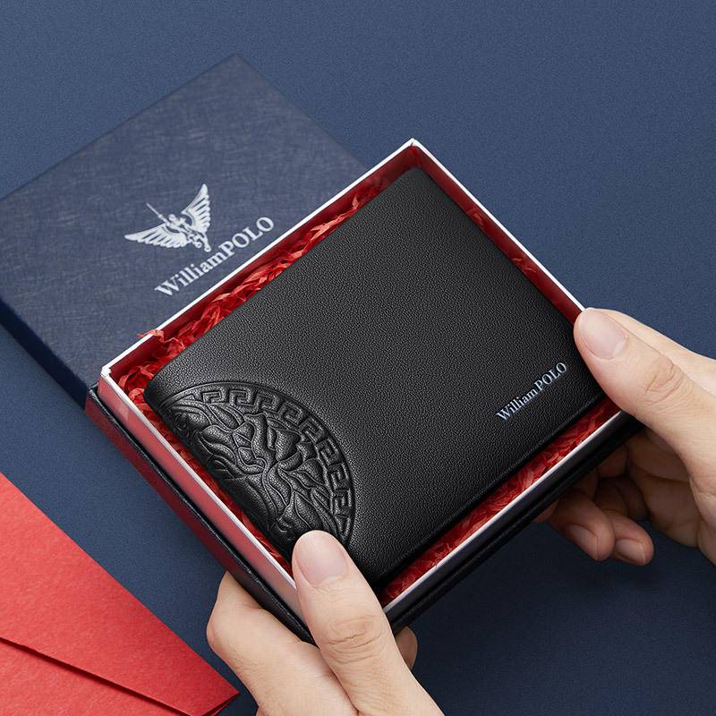 Carteira masculina de couro legítimo genuína Carteira curta Lembrançinha de Natal
