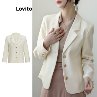 Lovito Elegante Blazer Feminino Liso com Botão L68ED083 (Branco)