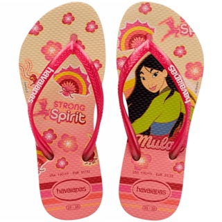 Chinelo Havaianas Infantil Slim Princess Aurora Bege Palha