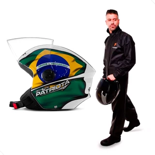 Capacete Moto Pro Tork Aberto New Liberty 3 Three Patriota Branco + Capa de Chuva Pioneira
