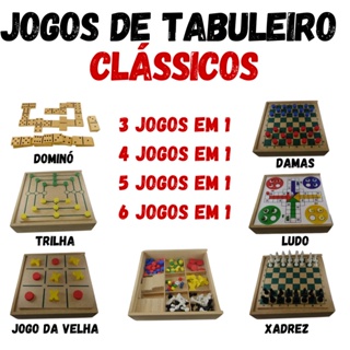 Kit 5 Jogos ( Dama E Trilha + Xadrez + Ludo + Cubo + Domino)