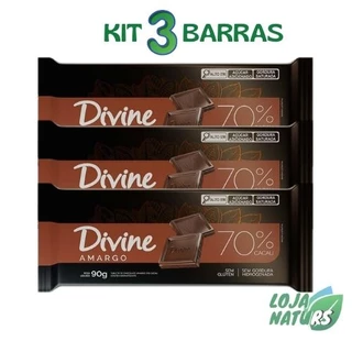 KIT 3 Barra de Chocolate Amargo Sem Glúten 90g - Divine