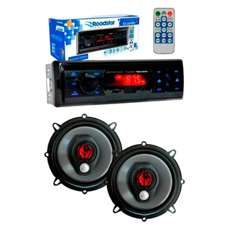 Par de Alto Falantes 5 Polegadas 50wrms 4 Ohms Bomber + Roadstar Auto Rádio RS2604BR Com Bluetooth