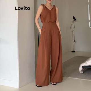 Lovito Conjunto De Calças Casuais Com Nó Liso Para Mulheres LNA41231