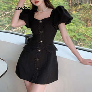 Lovito Vestido Elegante De Bolso Falso Com Botão Liso Para Mulheres LNL41030