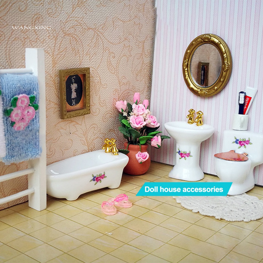 Dollhouse Bathroom Accessories Tiny Model Miniature Set Smooth