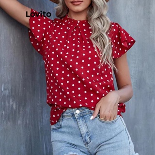 Lovito Blusa Casual Feminina Com Babados E Bolinhas LNL43074