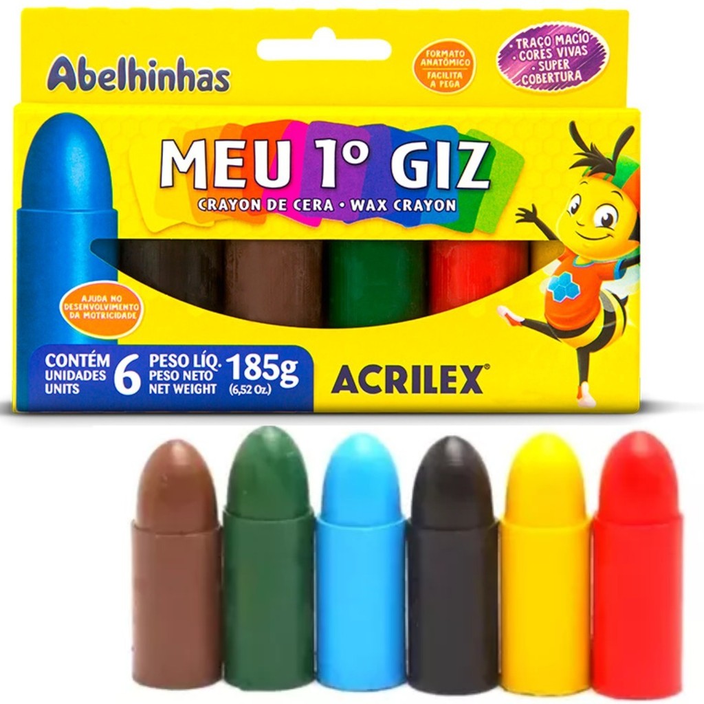 Giz de Cera Infantil Acrilex Meu 1º Giz com 6 Cores para Primeiros ...
