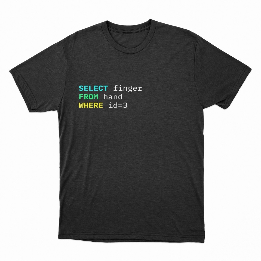 camisa Camiseta Faculdade Programação TI Select Finger From Hand Where ID 3 100% Algodão