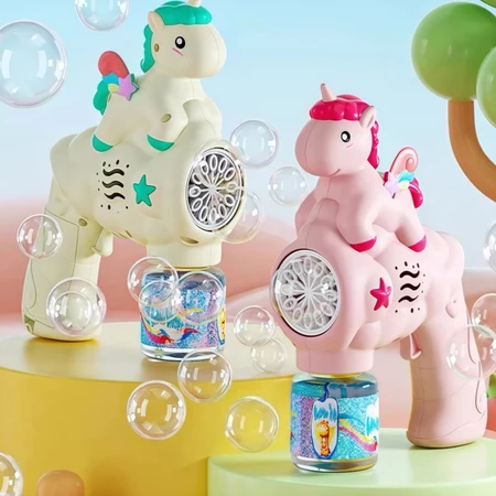 Brinquedo pistola de bolhas de sabão unicornio automática, vários estilos, colorida, para crianças