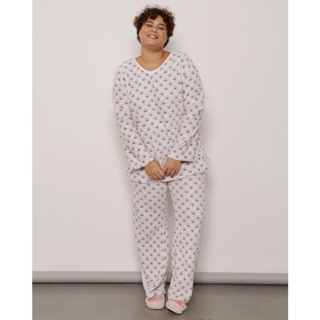 Pijama Plus Size Feminino Longo Estampa Coala Soft Rosa