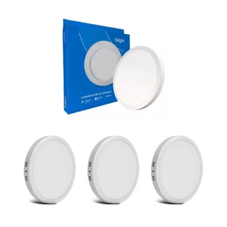 KIT 3 Painel Plafon Led Sobrepor Redondo 18w 6500K Elgin