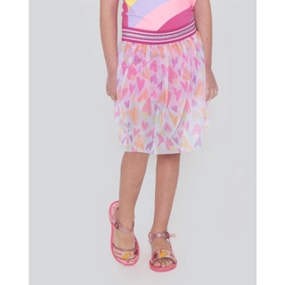Short Saia Juvenil Tela Estampa Coração Rosa Médio