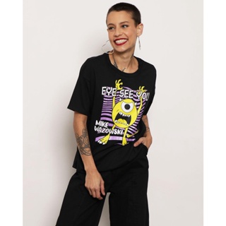 Camiseta Feminina Manga Curta Mike Wazowski Disney Preta
