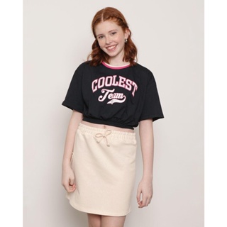 Blusa Juvenil Cropped Manga Curta Estampa Glitter Preta